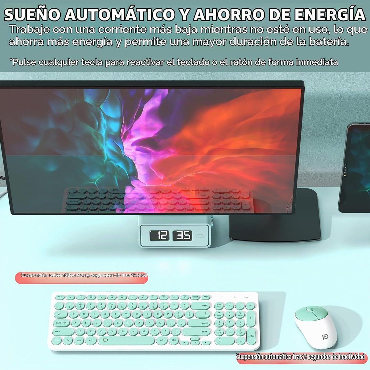 FD Combo de teclado y mouse inalámbricos, USB de 2.4 GHz, lindas te...