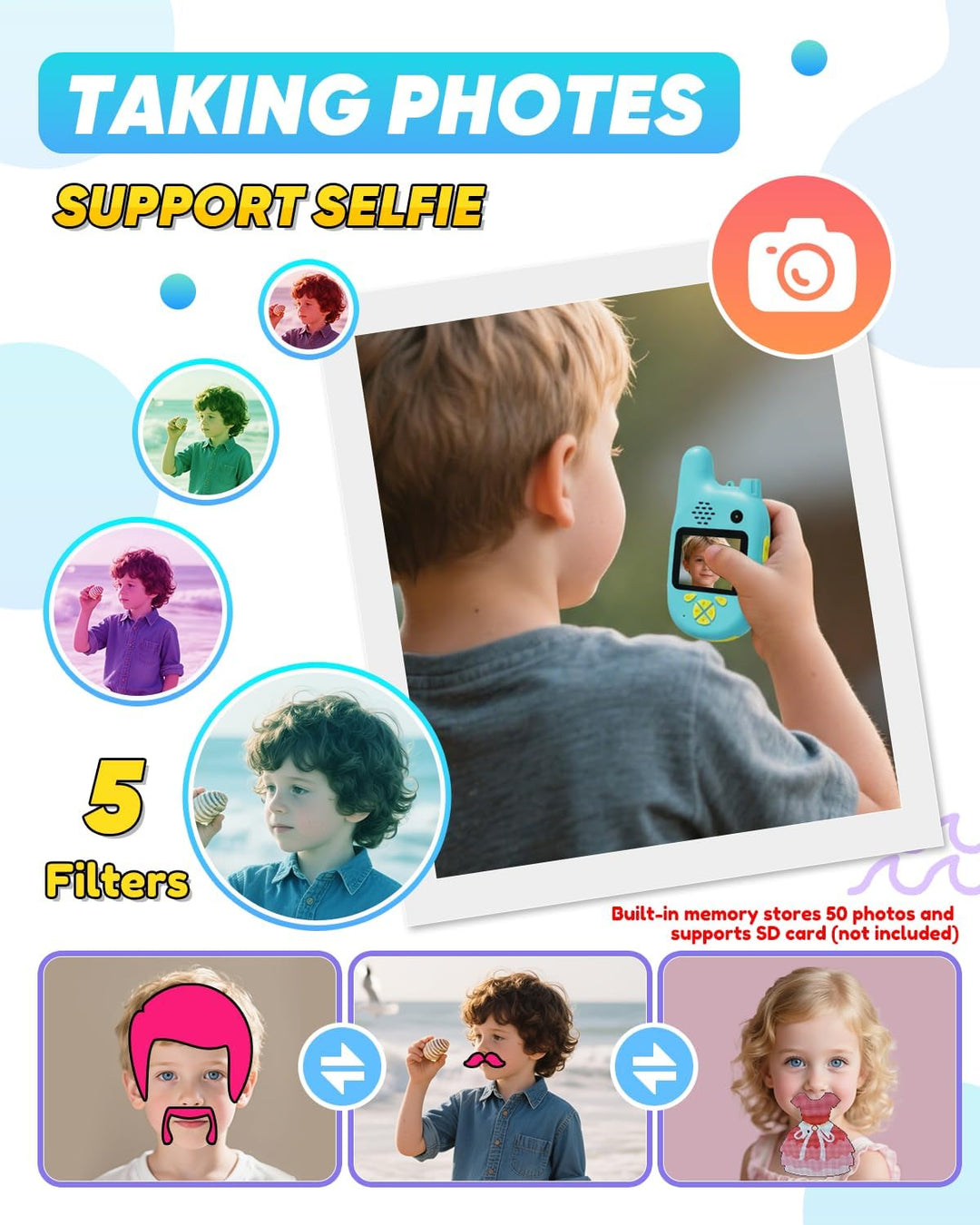 Walkie Talkies de video para niños con doble cámara, paquete de 2 j...