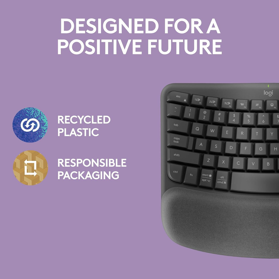 Logitech Wave Keys - Teclado Inalámbrico Ergonómico con Reposamuñec...