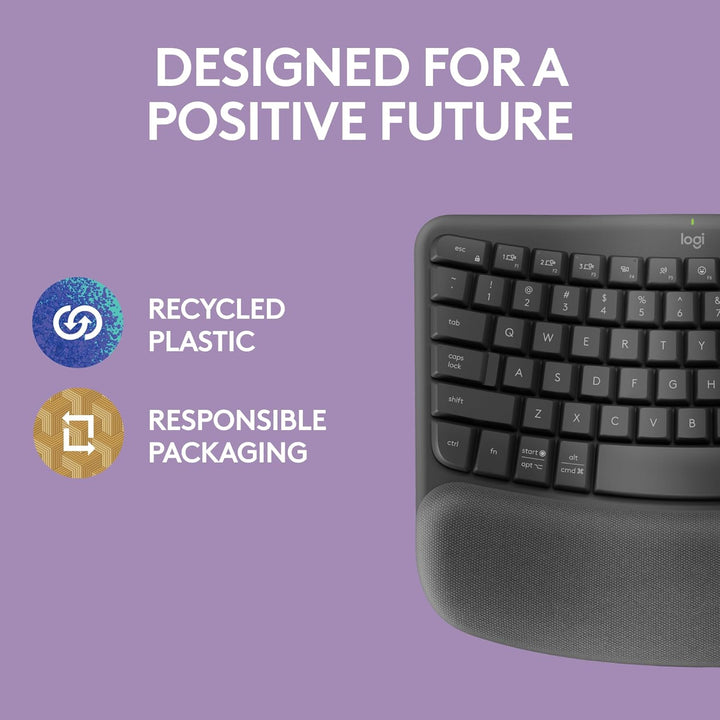 Logitech Wave Keys - Teclado Inalámbrico Ergonómico con Reposamuñec...