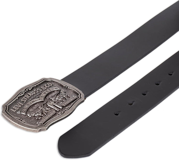 Levi's Cinturón de cuero para hombre con hebilla de placa extra...