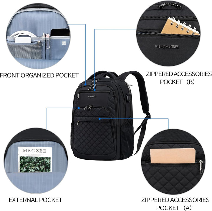 KROSER Mochila de viaje para laptop, Acolchado, negro, 17 pulg., Mo...