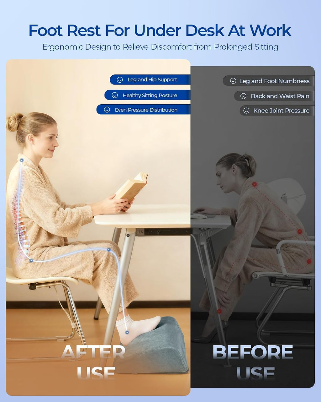 Lámpara Kayfia - Reposapiés ajustable para debajo del escritorio en el trabajo, color gris