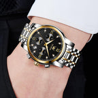 OLEVS Relojes de Oro para Hombres Reloj de Pulsera de Lujo a Prueba de Agua Gran Cara Elegante Acero Inoxidable Analógico Cuarzo Fecha Cronógrafo Luminoso Lectura Fácil Relojes de Negocios Regalos para Hombres Graduación