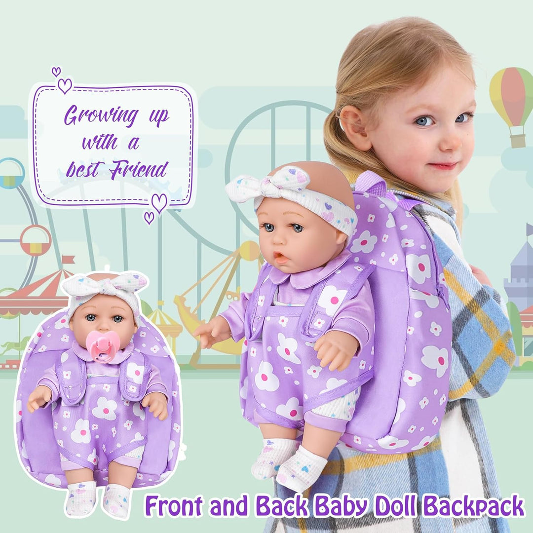 UZIDBTO Muñeca bebé de 12" con mochila portabebés con patrón de...
