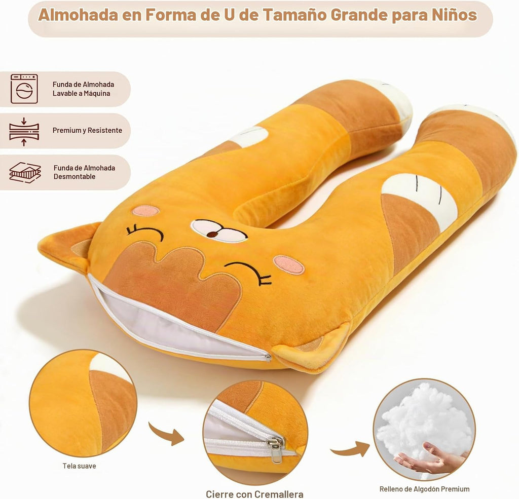 Almohadas largas de felpa en forma de U de 47x23 pulgadas para niños, almohada grande y suave con forma de animal de peluche para dormir, grandes y lindos peluches, funda lavable, regalo para