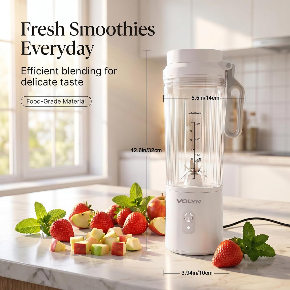 VOLYN Mini Licuadora Eléctrica Smoothie Maker con Pajilla y Cepillo de Limpieza