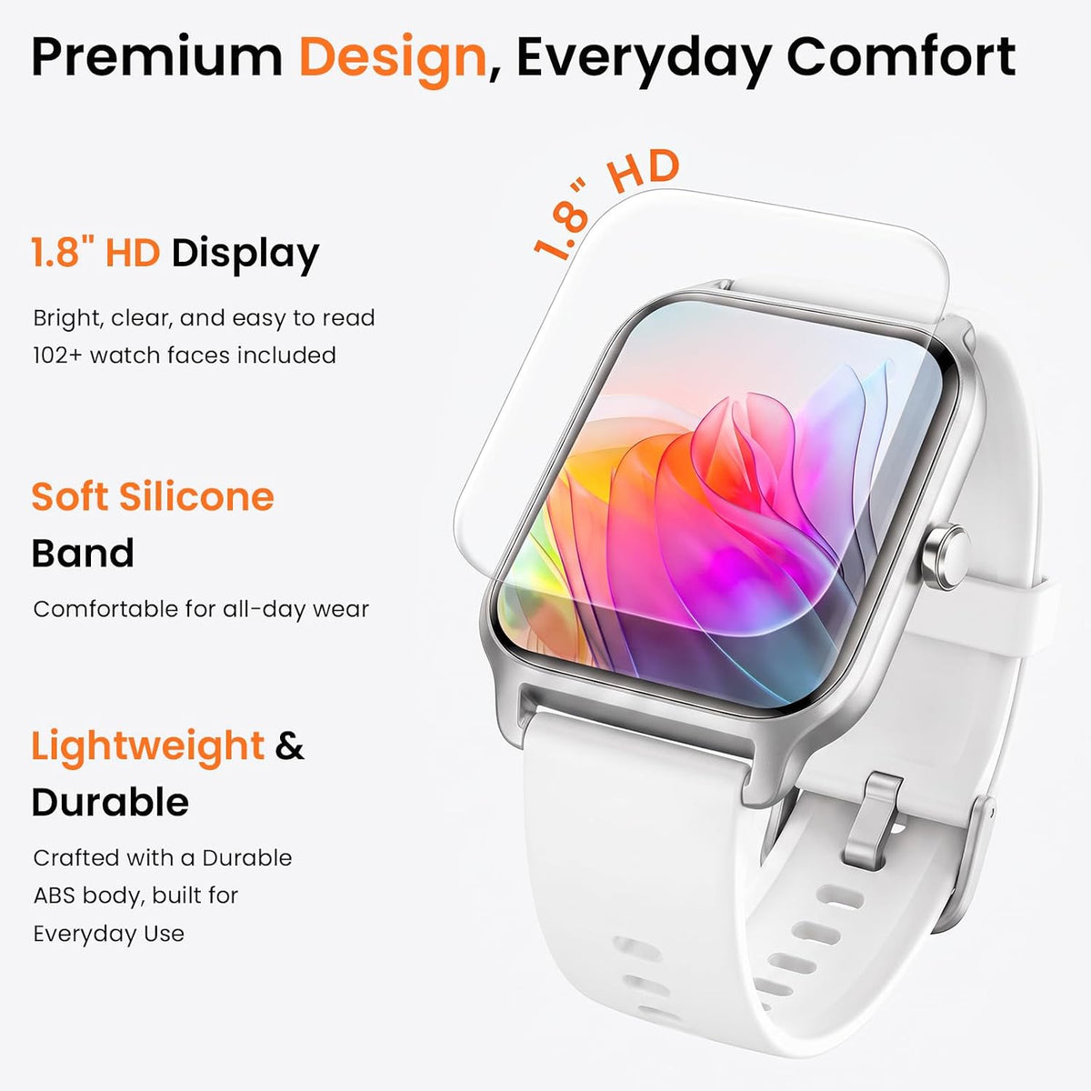 Reloj inteligente Fitpolo para hombres y mujeres con Bluetooth, Alexa incorporado, pantalla de 1.8", monitor de oxígeno en sangre y frecuencia cardíaca, reloj de sueño y fitness, 100 modos deportivos