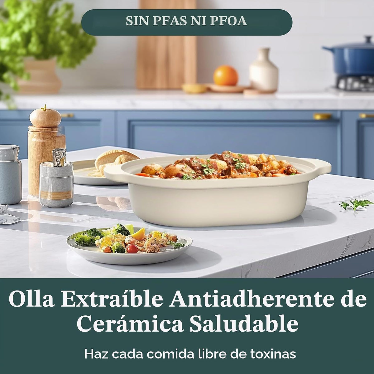 Claypot olla de cocción lenta de 4 cuartos de galón, olla multicocción 8 en 1 con programación flexible, bandeja extraíble, antiadherente, apta para horno hasta 450 °F, avena