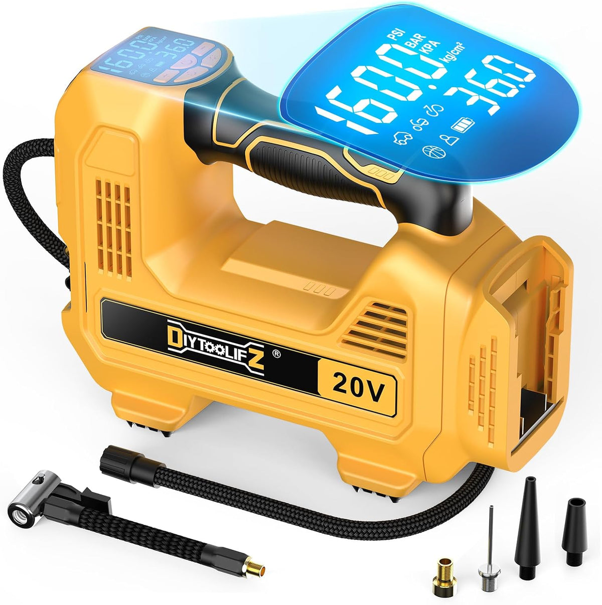 DIYtoolifz Inflador de neumáticos inalámbrico de 160 PSI compatible con