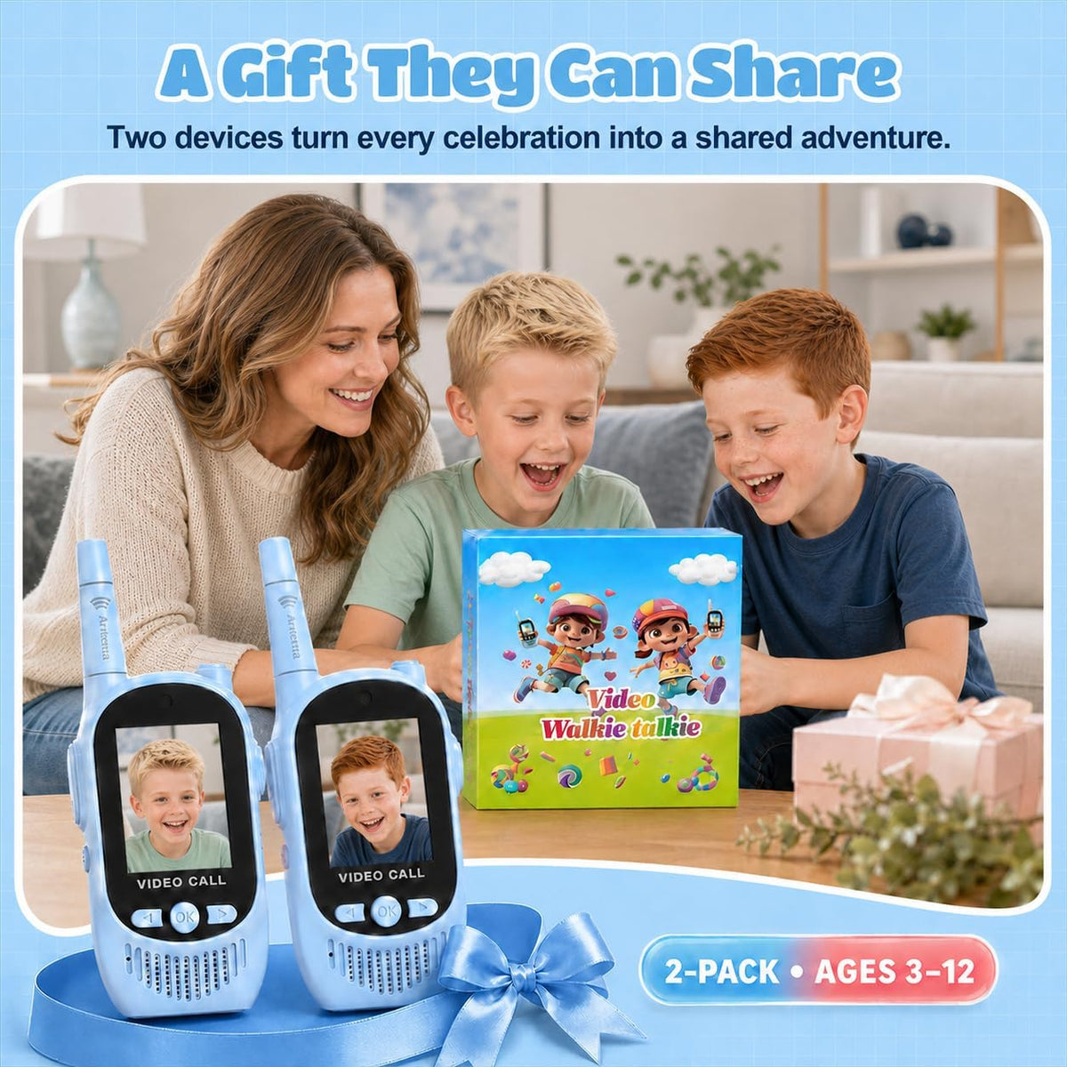 Walkie Talkies de video para niños, paquete de 2 walkie talkies recargables con cámara y pantalla, radios bidireccionales de largo alcance para acampar en interiores y exteriores, regalos para niñas y