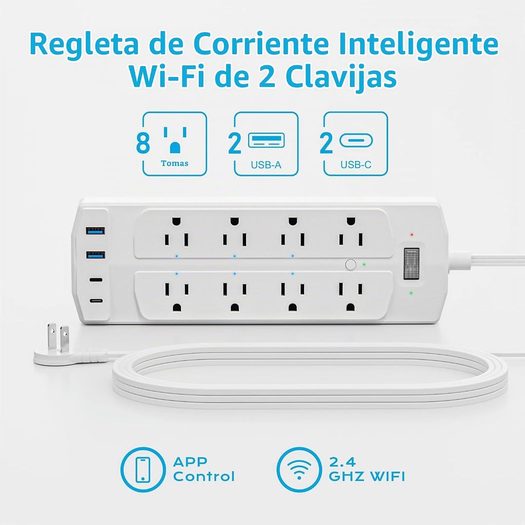 Lámpara Regleta de alimentación de enchufe inteligente de 2 clavijas, adaptador de