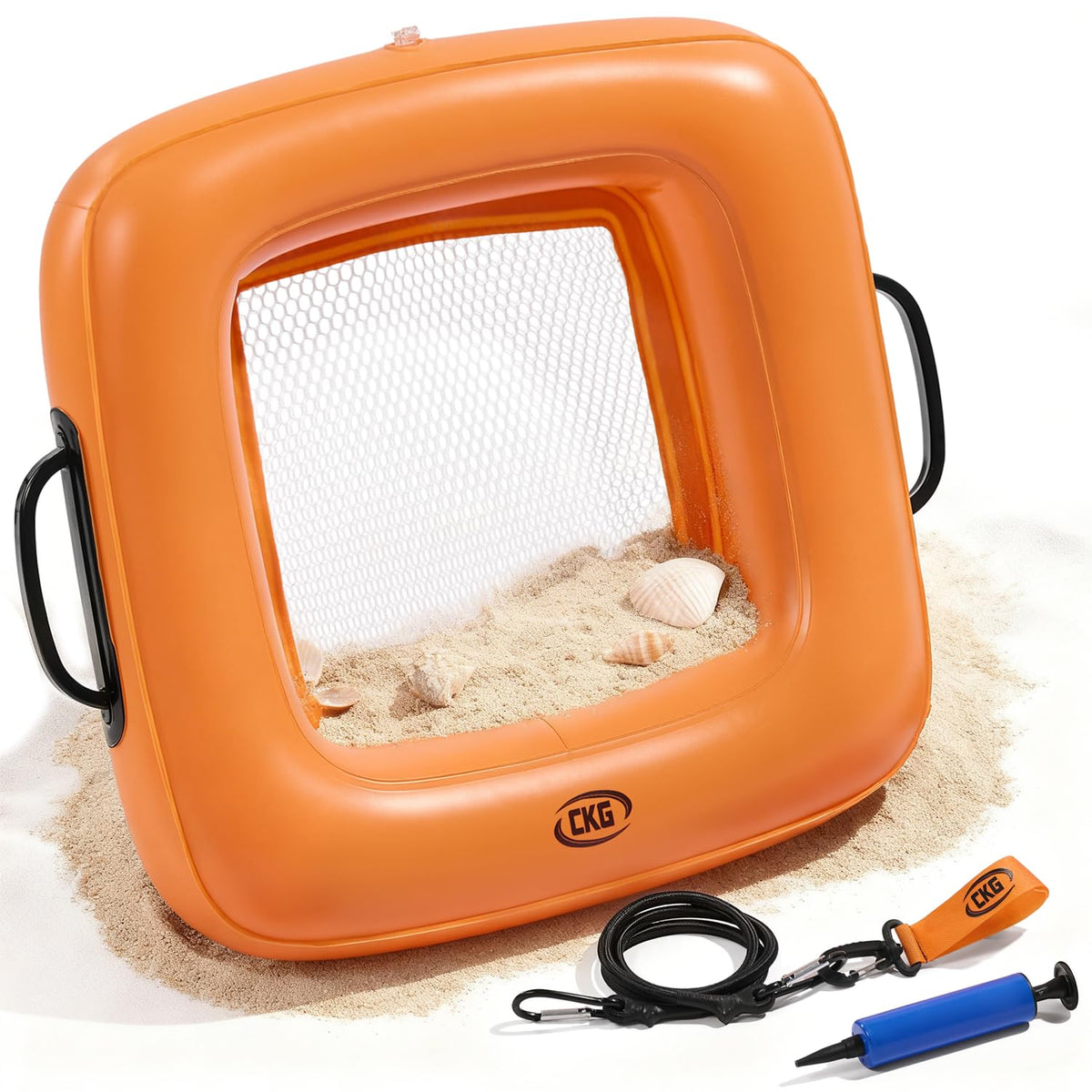 Tamiz de arena inflable flotante, tamiz de diente de tiburón ligero y duradero para la playa con agarre cómodo y doble malla de tamizado, perfecto para detección de metales, accesorios de playa
