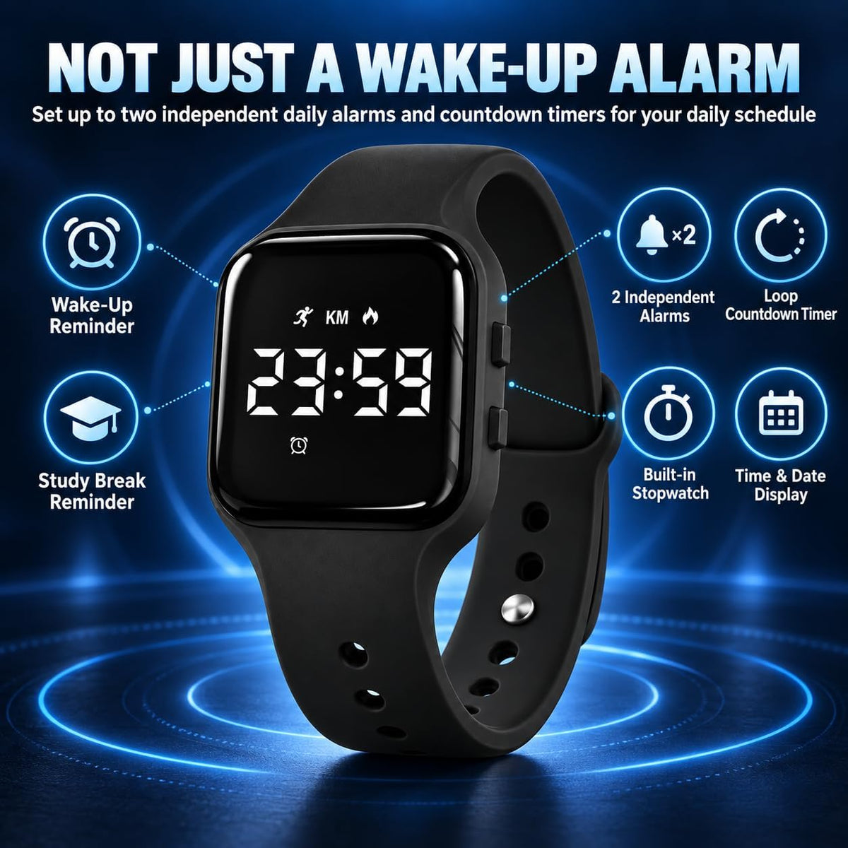 Reloj despertador para dormitorio, pulsera vibratoria, reloj de pulsera con vibración para dormir pesado, pulsera de choque silencioso, extra fuerte, despierta a personas sordas con TDAH