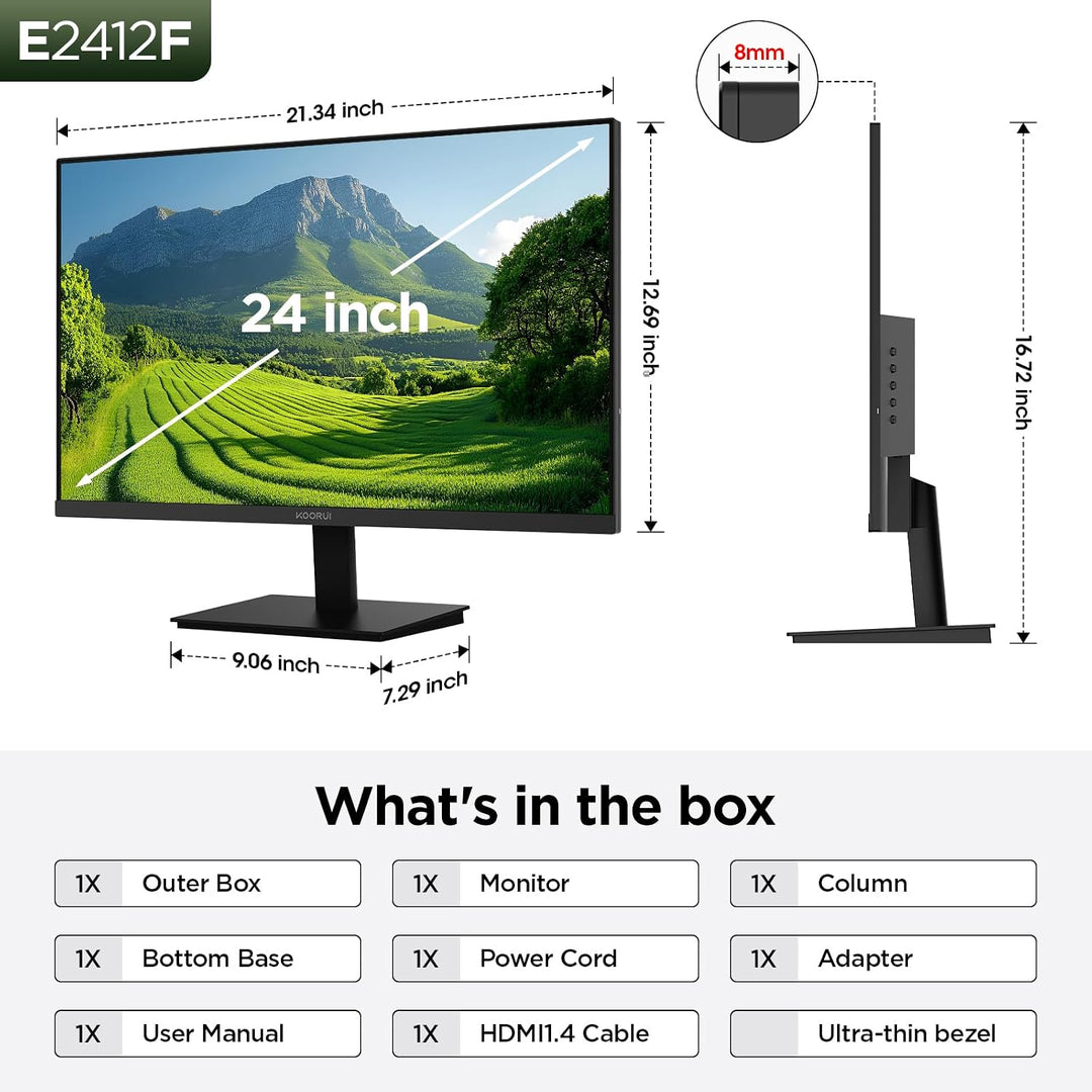 KOORUI Monitor de computadora de 24 pulgadas Full HD 1920 x 1080p 1...