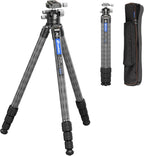 LEOFOTO Trípode de viaje de fibra de carbono de 71 pulgadas para cámara, trípode compacto y ligero con cabeza de bola panorámica de 360°, placa QR, columna central extraíble, carga de hasta 33 libras