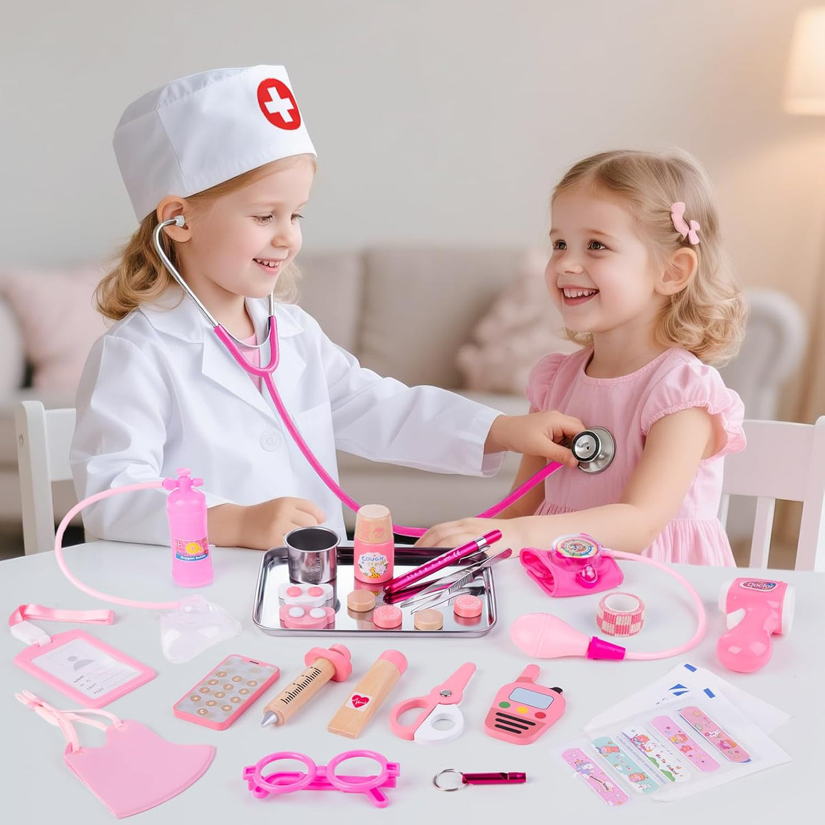Kit de Doctor para Niñas, kit de Doctor de 34 piezas para niños pequeños de 3 a 5 años con bolsa de almacenamiento médica y estetoscopio real, juego de simulación de Doctor, regalo de juego