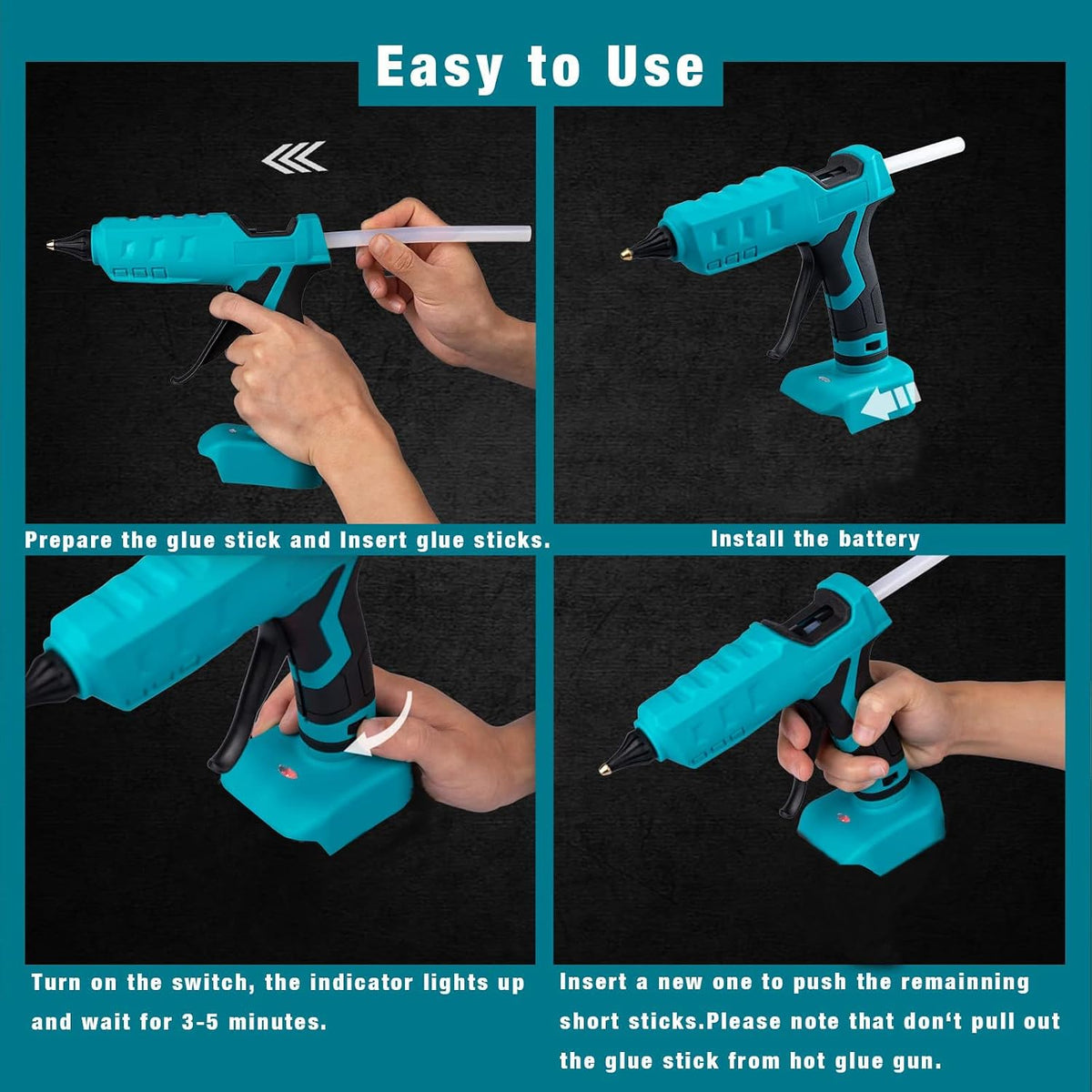 Pistola de pegamento caliente inalámbrica de 100 W compatible con batería Makita de 18 V