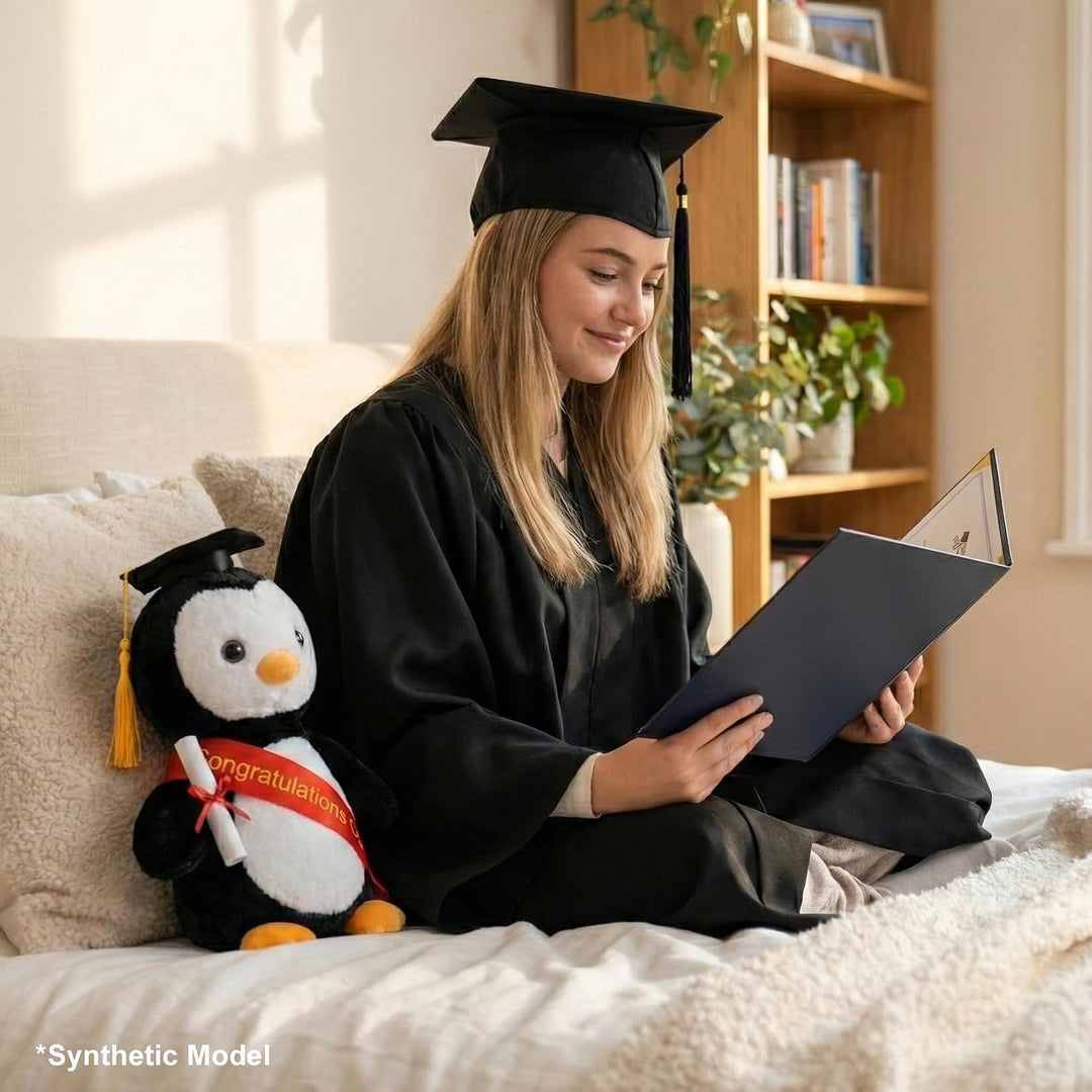 WEIGEDU Pingüino de peluche con graduación doctoral Tam Velvet Gold...