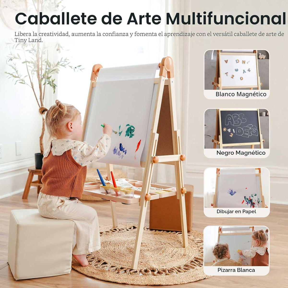 Tiny Land - Caballete de madera plegable para niños, con pizarra y pizarra blanca