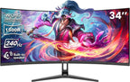 CRUA Monitor curvo para juegos de 34 pulgadas, 240 Hz WQHD 3440 x 1...