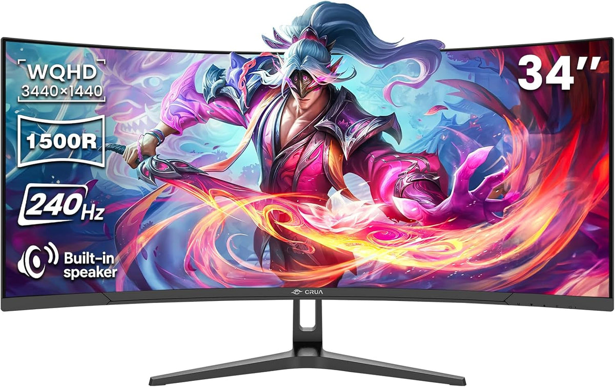 CRUA Monitor curvo para juegos de 34 pulgadas, 240 Hz WQHD 3440 x 1...