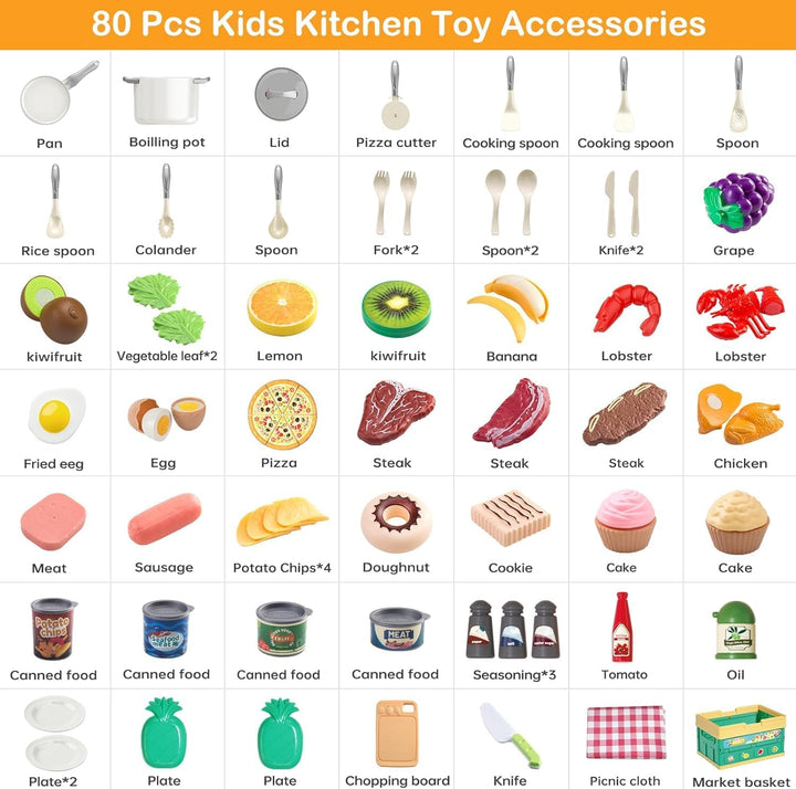 Juego de cocina de 80 piezas, cocina para niños pequeños con ollas,...