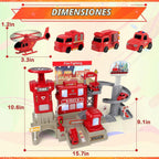 deAO Juego de estación de bomberos, camión de bomberos, coche y helicóptero