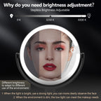 MIYADIVA Espejo de maquillaje con luces, espejo de aumento 20X con luz e interruptor táctil, espejo de tocador con 3 luces de color y 80 LED, espejos ampliados iluminados de 2 lados de 8.8 pulgadas, color negro
