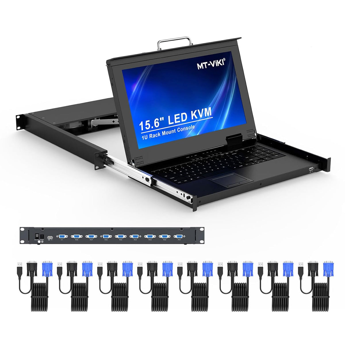 MT-VIKI Consola KVM para rack de 15,6 pulgadas con monitor/teclado/panel
