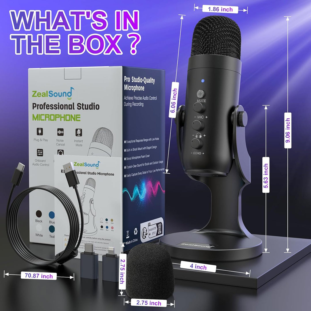 ZealSound Micrófono de podcast para PC, micrófono USB con cancelaci...