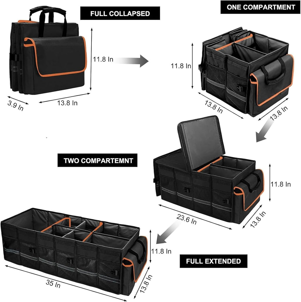 Organizador y almacenamiento para maletero de automóvil con tapa y bolsa enfriadora extraíble a prueba de fugas, accesorios para automóvil, 6 divisores extraíbles para espacio personalizado