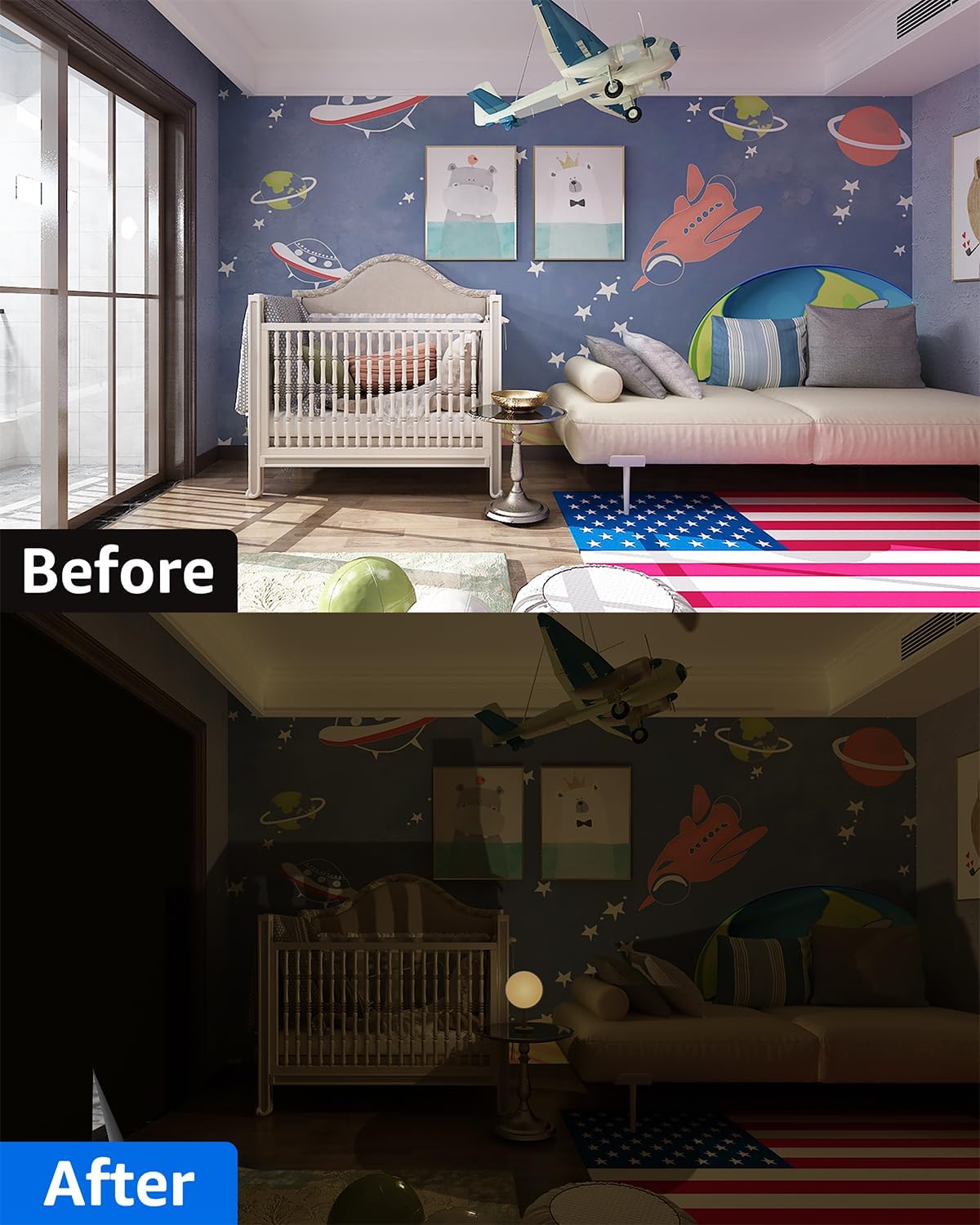 Cortinas Opacas Portátiles 46"An x 48"Al, Sin Taladro Cubierta de Ventana Opaca con Cintas de Velcro Resistentes al Calor, Persianas 100% Opacas, Persianas de Ventana con Aislamiento Térmico