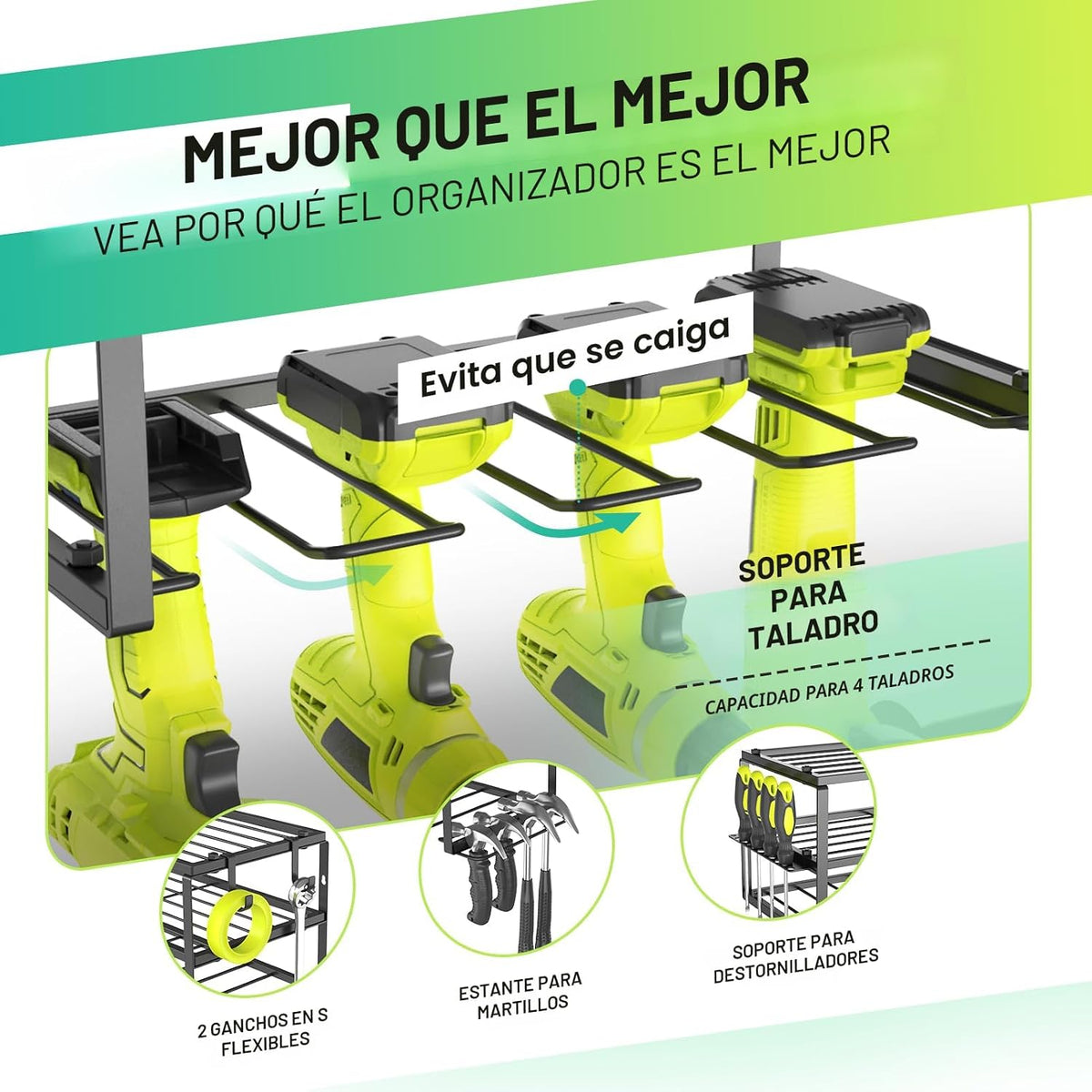 Organizador de herramientas eléctricas, hierro resistente, estante