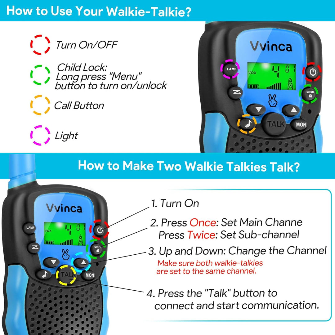 Vvinca Walkie Talkies para Niños Recargables Paquete de 4, Walkie T...