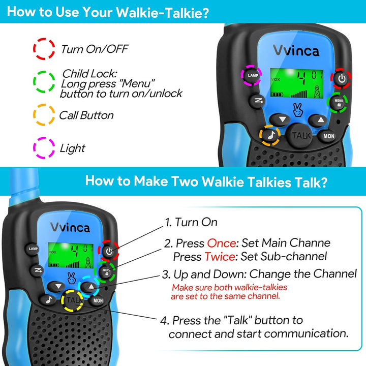 Vvinca Walkie Talkies para Niños Recargables Paquete de 4, Walkie T...