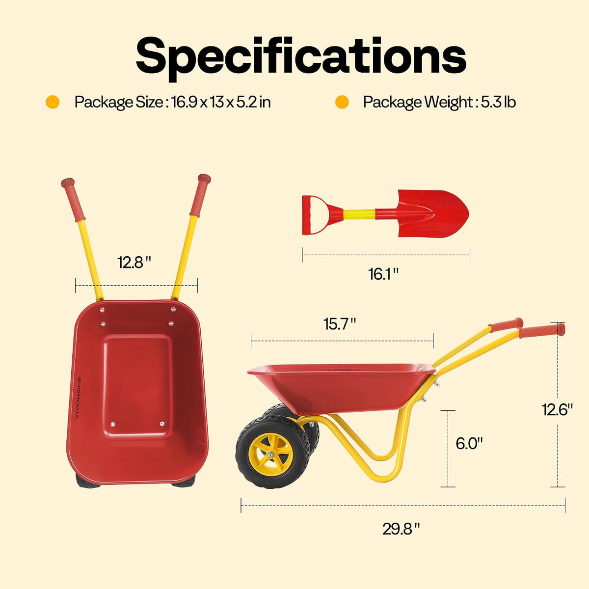 VIVOHOME Carretilla para Niños Carrito de Jardín para Niños con Juego de Herramientas de Jardinería para Niños Pequeños Carretilla Infantil Juguetes de Exterior e Interior Regalo Rojo