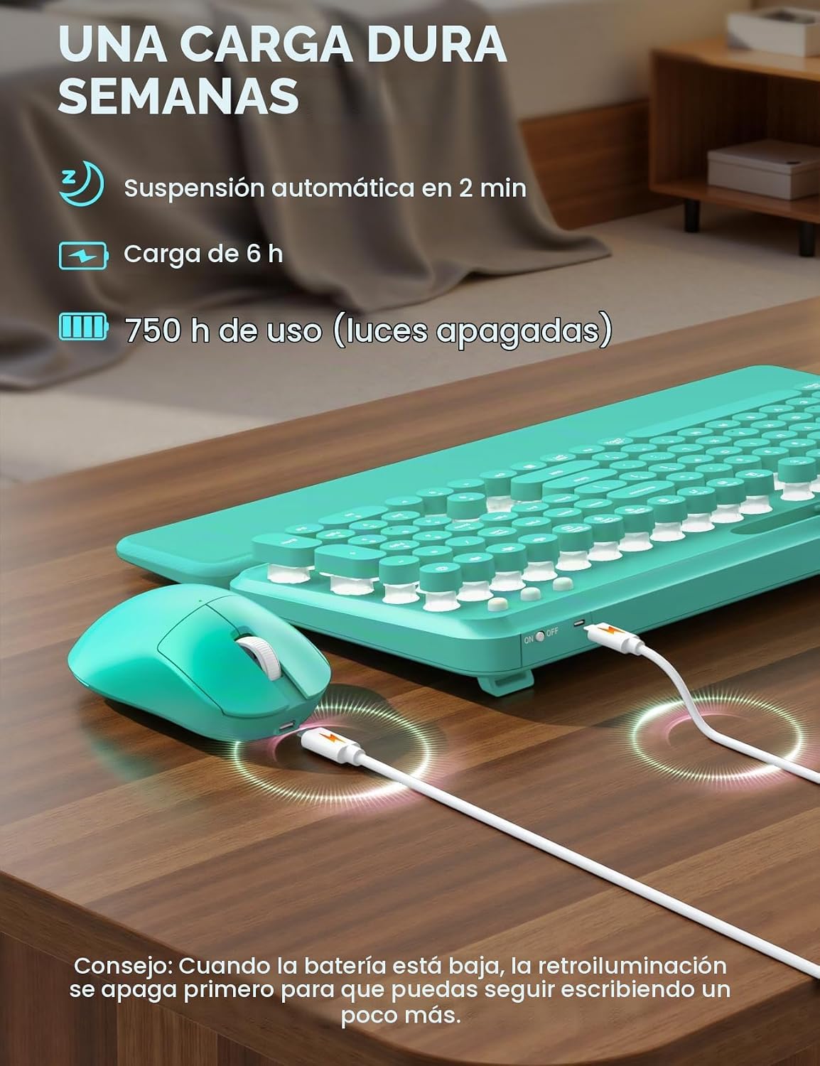 Combo de teclado y mouse inalámbricos: teclado retroiluminado con r...