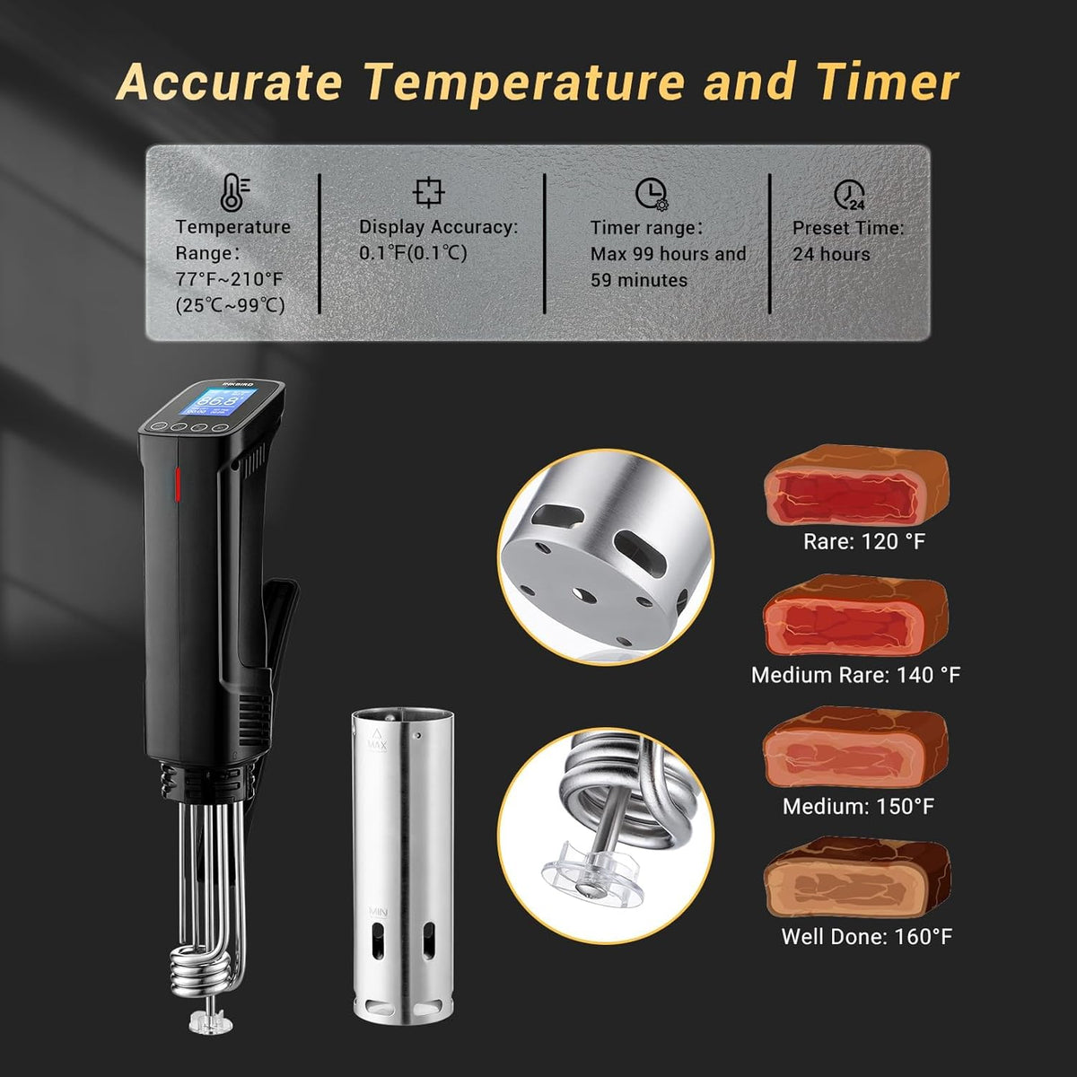 NKBIRD WIFI Sous Vide Cooker ISV-100W, 1000 vatios de calentamiento rápido con aplicación gratuita