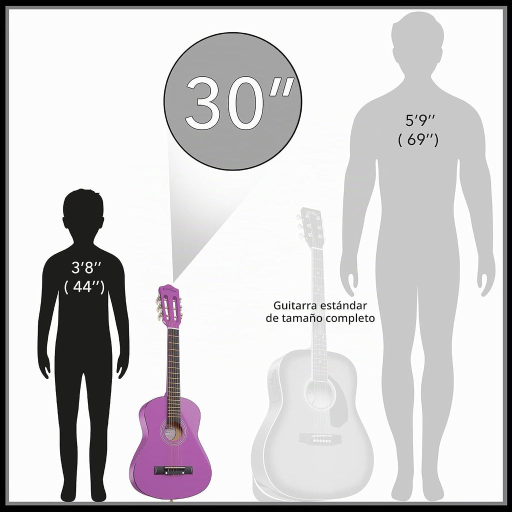 Ashthorpe Guitarra acústica infantil de 30 pulgadas (púrpura), kit de inicio para principiantes con bolsa de concierto, cuerdas adicionales, correa, púas y lecciones