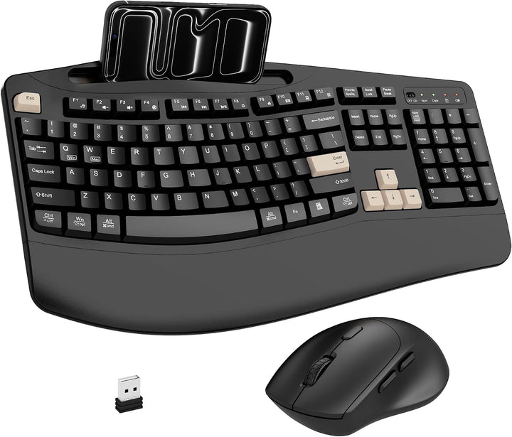 Combo de teclado y mouse inalámbricos, teclas onduladas de tamaño c...