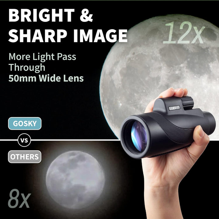 Gosky Titan - Telescopio monocular 12X50 con soporte para