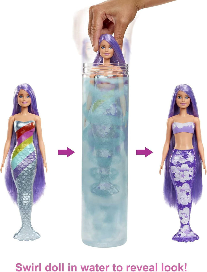 Muñeca Barbie Color Reveal y accesorios, serie sirena arco iris, 7...