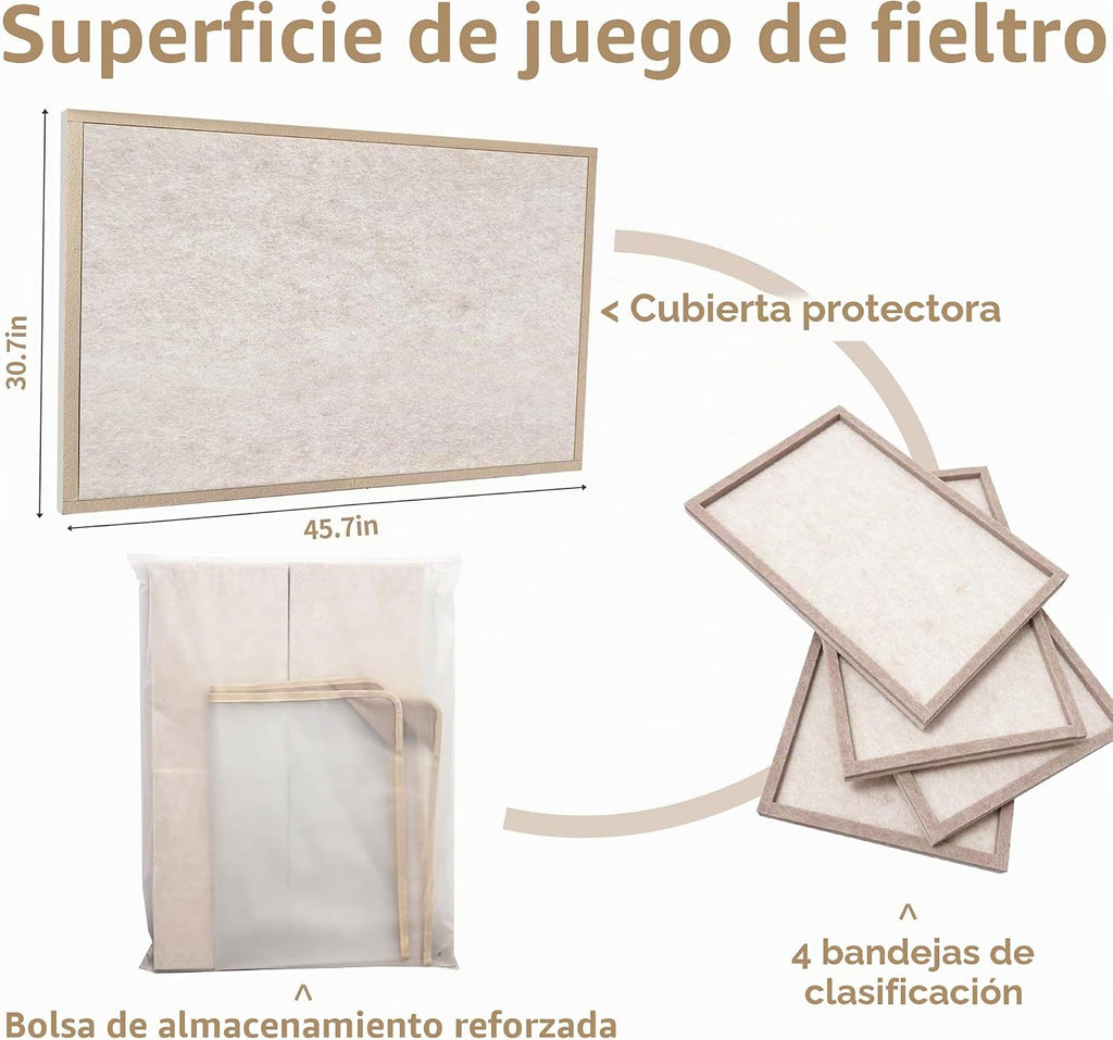 Tablero de rompecabezas de 2000 piezas con 4 bandejas de clasificación y cubierta protectora, superficie de juego portátil de fieltro plegable de 45.7 x 30.7 pulgadas, almacenamiento ligero y
