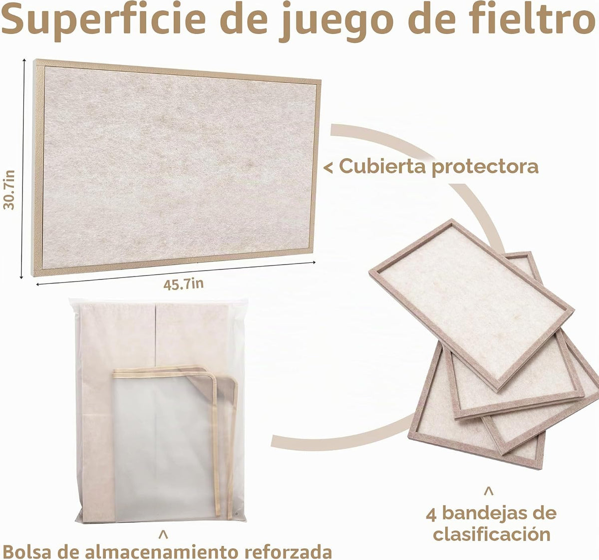 Tablero de rompecabezas de 2000 piezas con 4 bandejas de clasificación y cubierta protectora, superficie de juego portátil de fieltro plegable de 45.7 x 30.7 pulgadas, almacenamiento ligero y