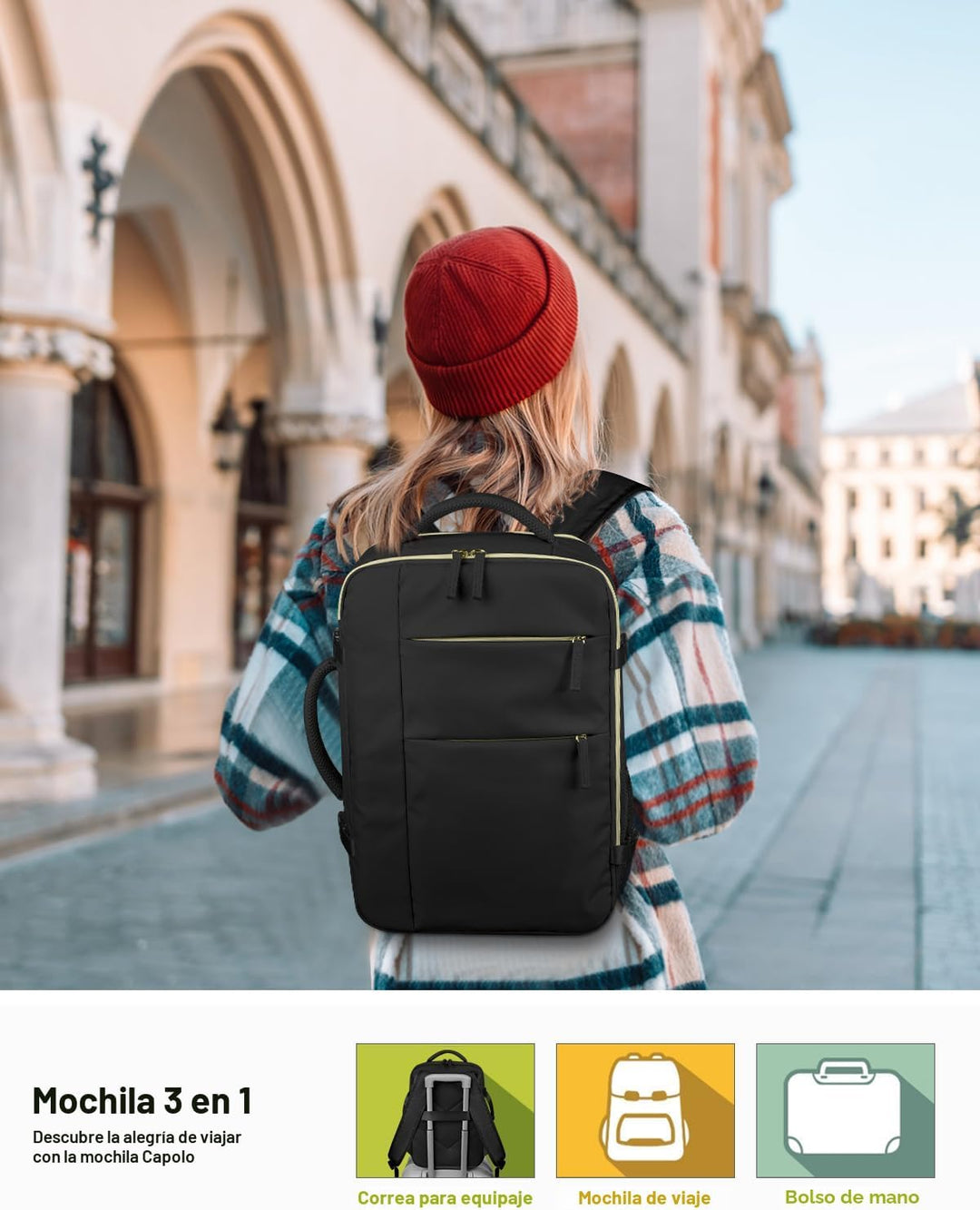Mochila de viaje Capolo para mujeres y hombres, mochila impermeable...