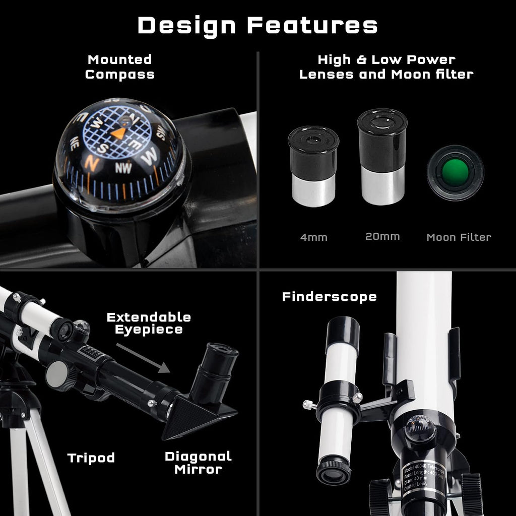 El Telescopio Thames & Kosmos Herramienta Esencial STEM | Telescopio Refractor para Niños con 100x de Magnificación y Brújula Integrada | Dispositivo Científico Clásico para Observaciones Astronómicas