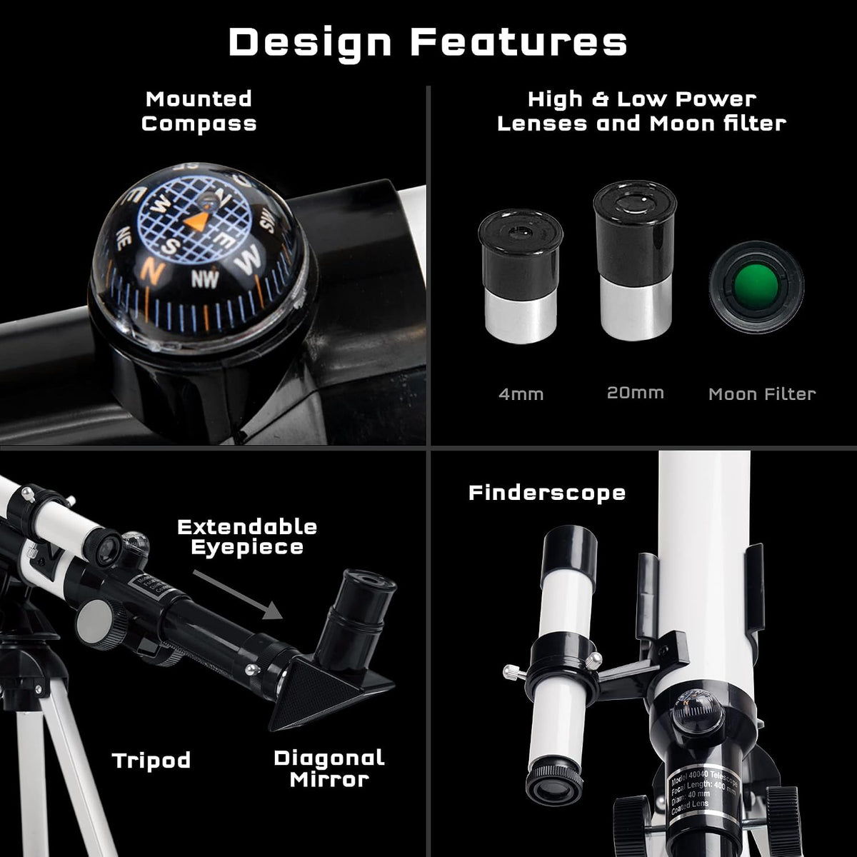 El Telescopio Thames & Kosmos Herramienta Esencial STEM | Telescopio Refractor para Niños con 100x de Magnificación y Brújula Integrada | Dispositivo Científico Clásico para Observaciones Astronómicas