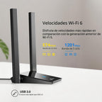 TP-Link Adaptador USB WiFi 6 para PC de escritorio, antena WiFi de doble