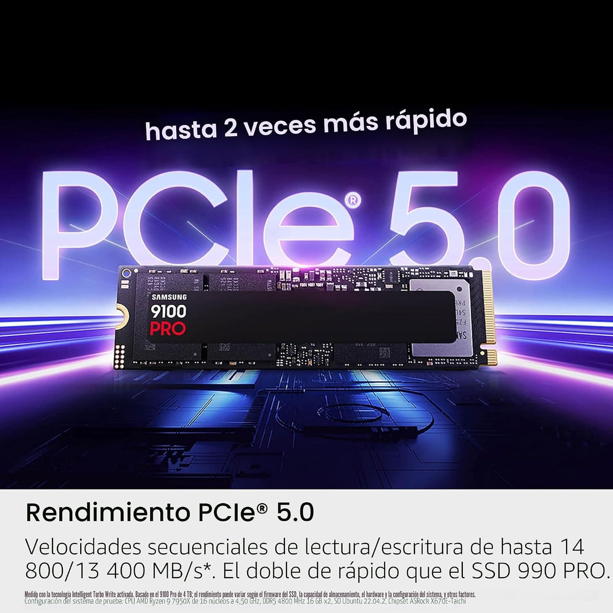 Samsung SSD 9100 PRO 8TB, PCIe 5.0x4 M.2 2280, velocidades de lectu...